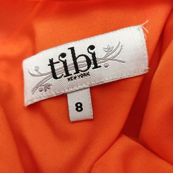 Tibi Silk Ruffle Dress Size 8 Orange Coral Sleeveless Lined Feminine Flowy - Picture 8 of 12